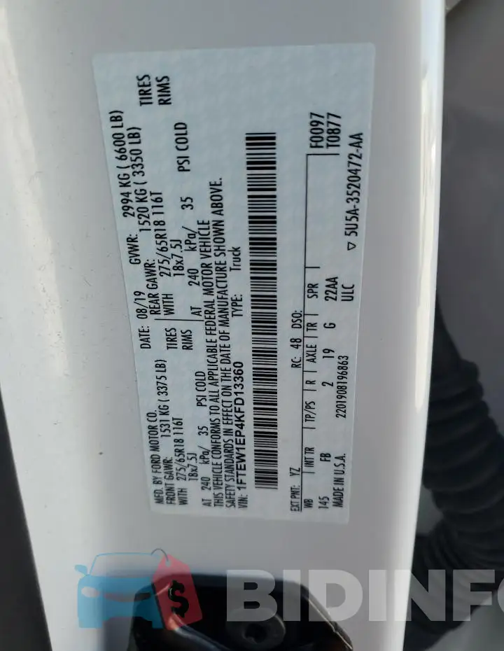 1FTEW1EP4KFD13360 Photo# 12