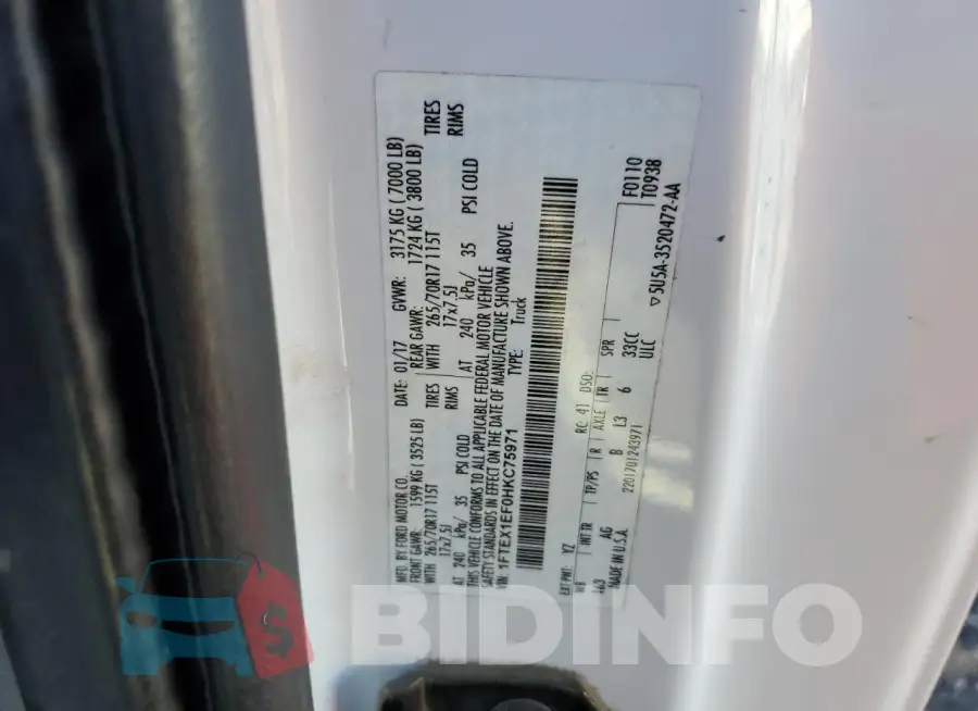 1FTEX1EF0HKC75971 Photo# 12