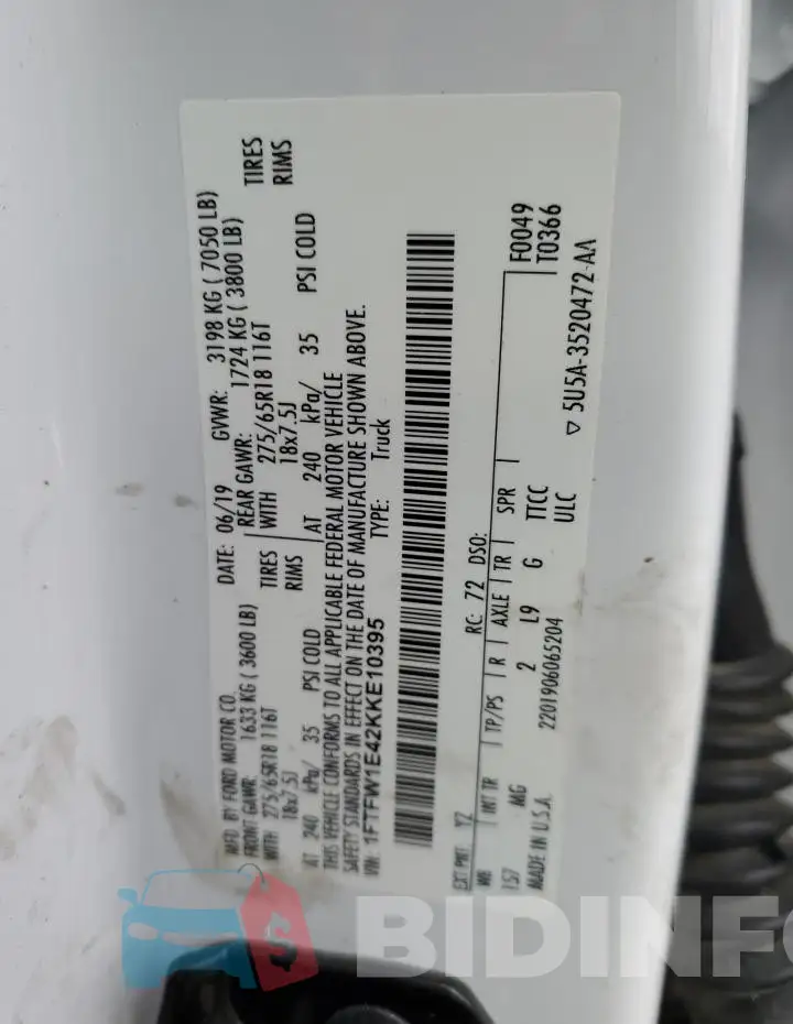 1FTFW1E42KKE10395 Photo# 12