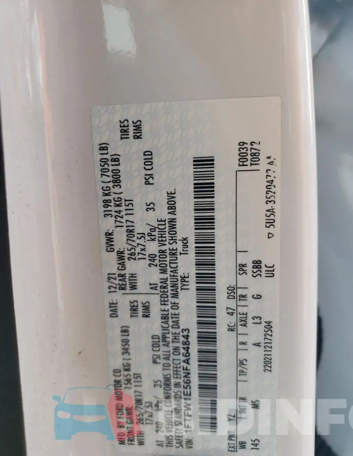 1FTFW1E56NFA64843 Photo# 12