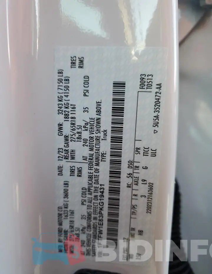 1FTFW1E83PKG19431 Photo# 13