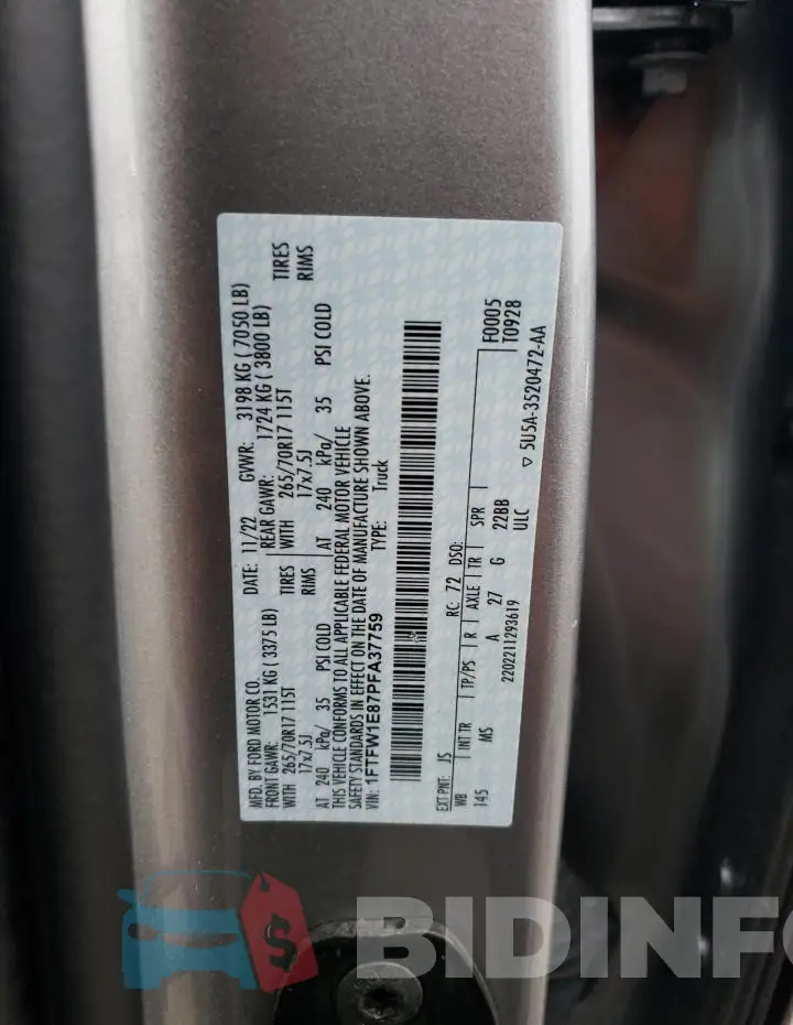 1FTFW1E87PFA37759 Photo# 12