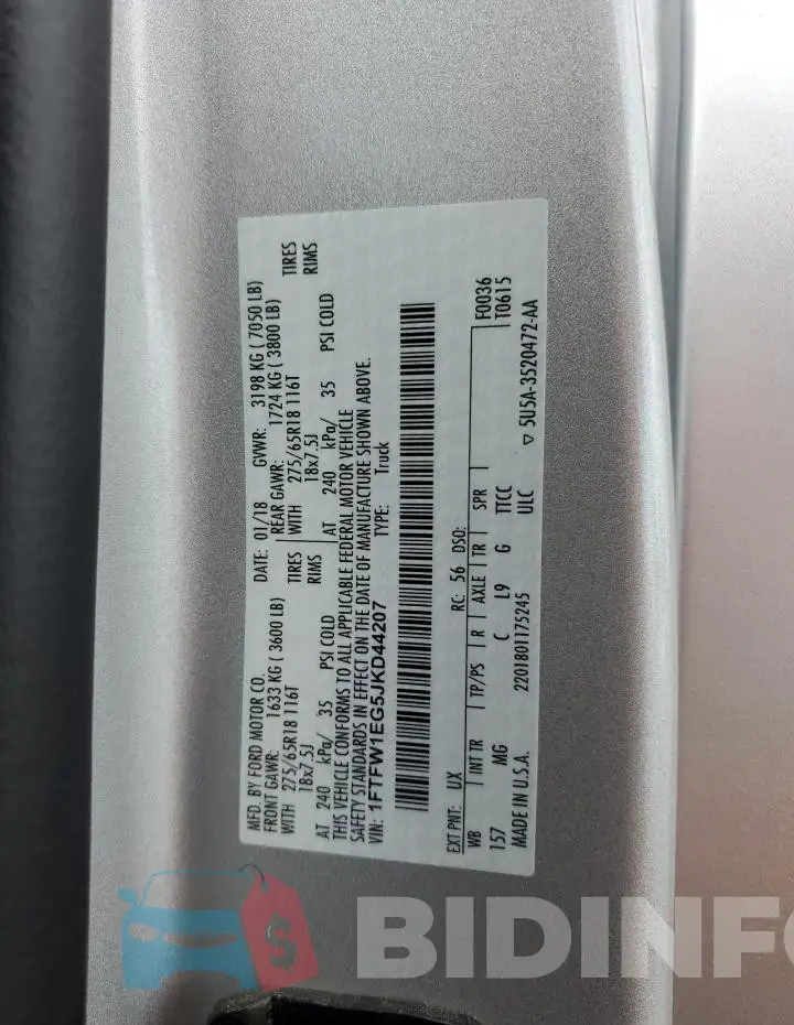 1FTFW1EG5JKD44207 Photo# 12