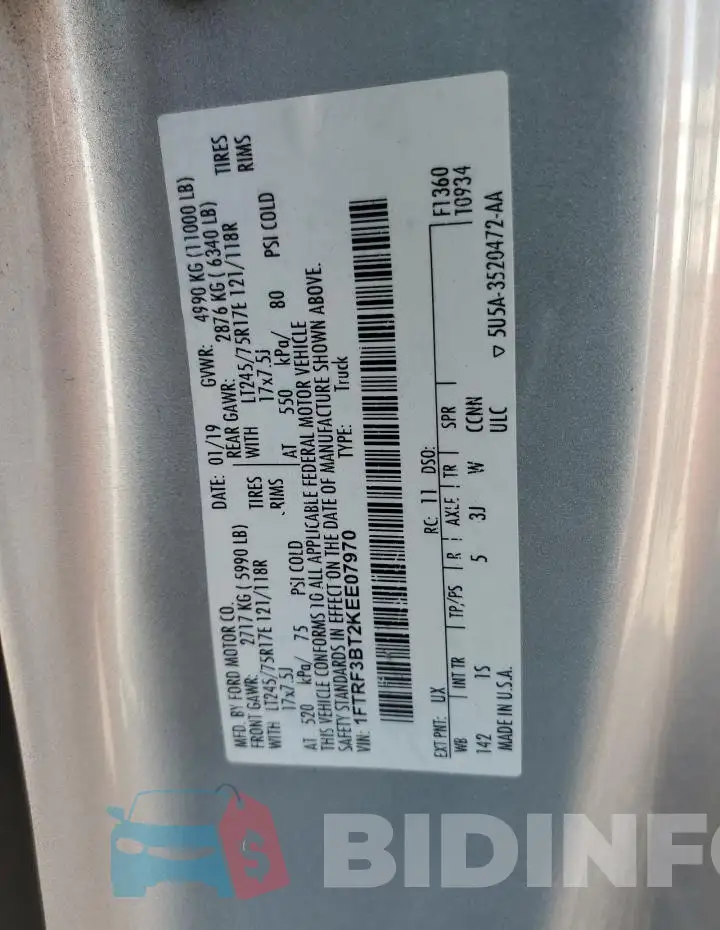 1FTRF3BT2KEE07970 Photo# 12