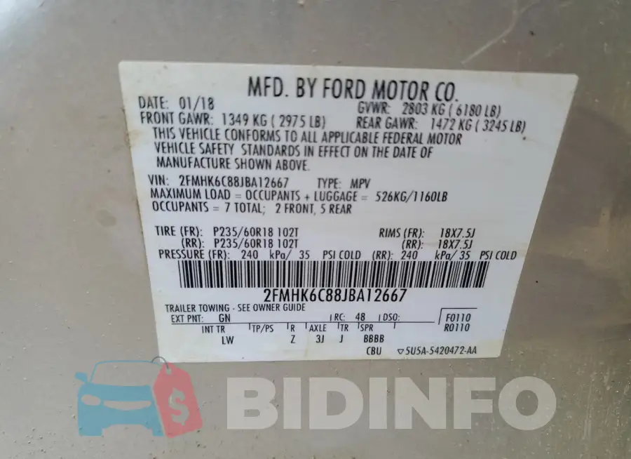 2FMHK6C88JBA12667 Photo# 13