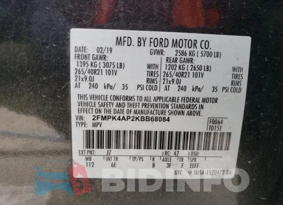 2FMPK4AP2KBB68084 Photo# 14