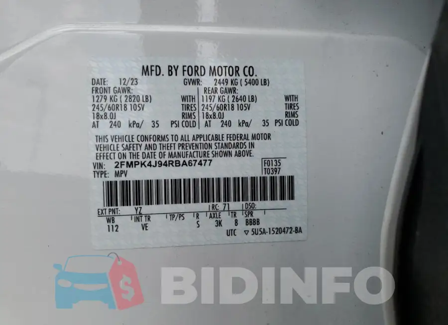 2FMPK4J94RBA67477 Photo# 14