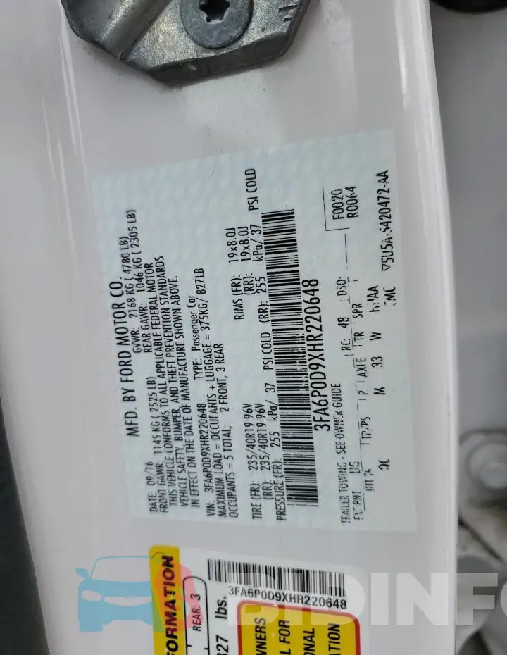 3FA6P0D9XHR220648 Photo# 12