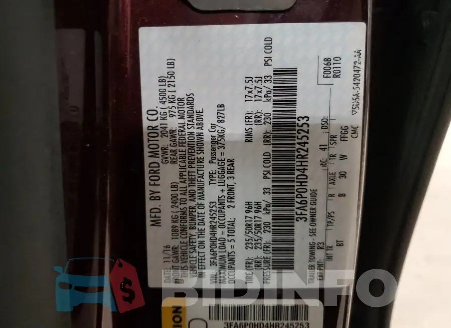 3FA6P0HD4HR245253 Photo# 12