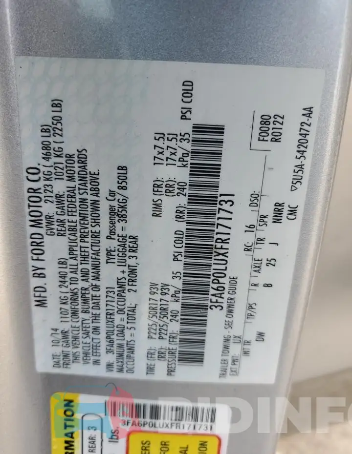 3FA6P0LUXFR171731 Photo# 13