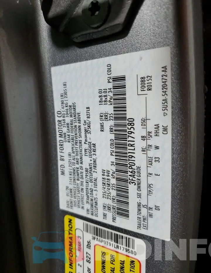 3FA6P0T91LR179580 Photo# 12