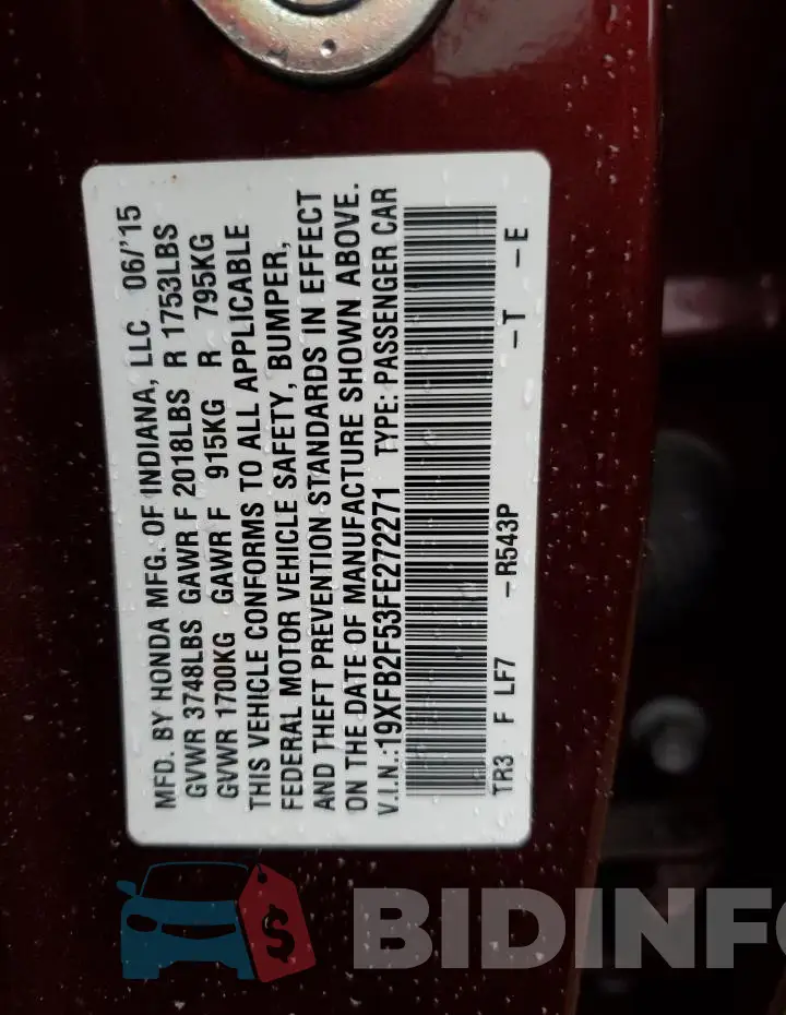 19XFB2F53FE272271 Photo# 13
