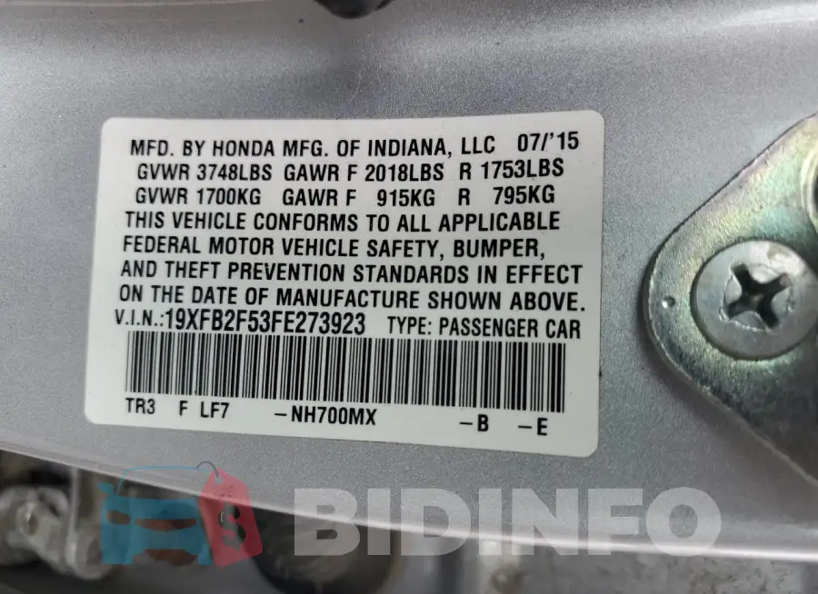 19XFB2F53FE273923 Photo# 12