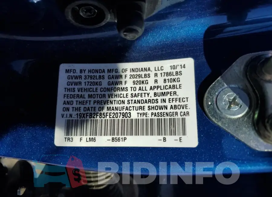 19XFB2F85FE207903 Photo# 12