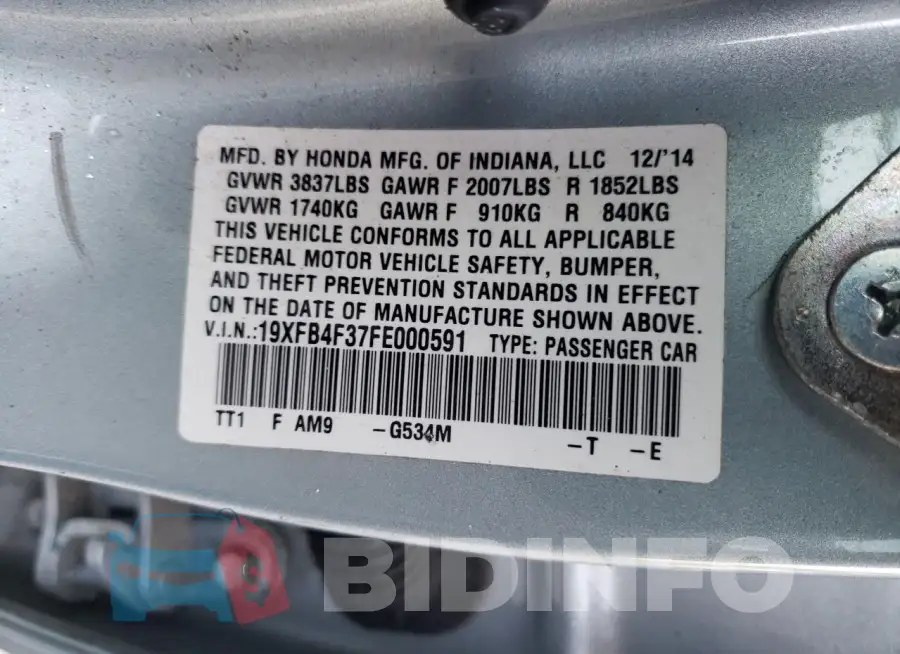 19XFB4F37FE000591 Photo# 12