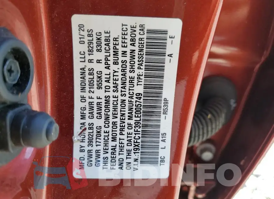 19XFC1F39LE005749 Photo# 12