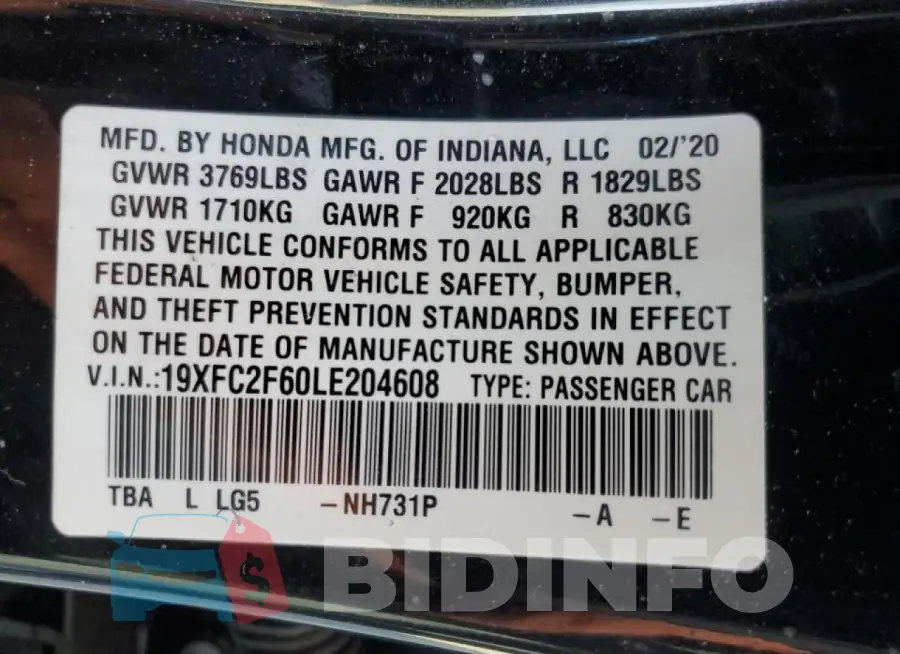 19XFC2F60LE204608 Photo# 12