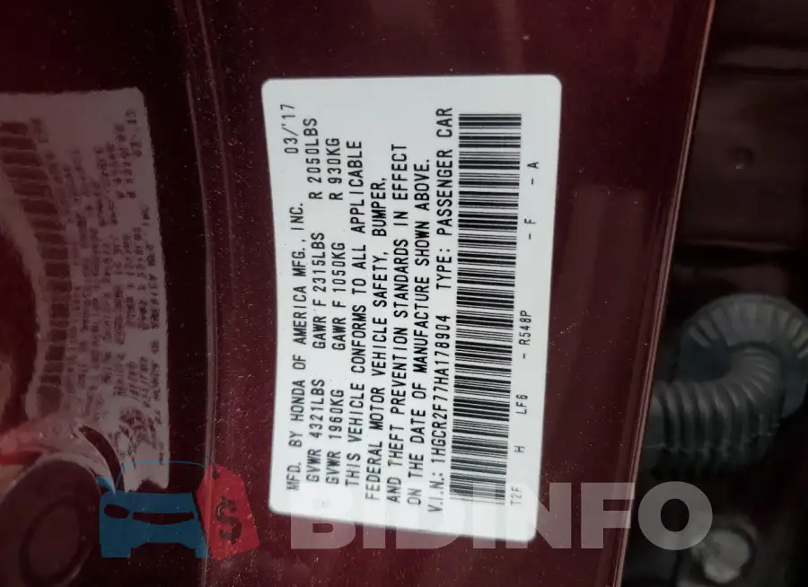 1HGCR2F77HA178904 Photo# 13