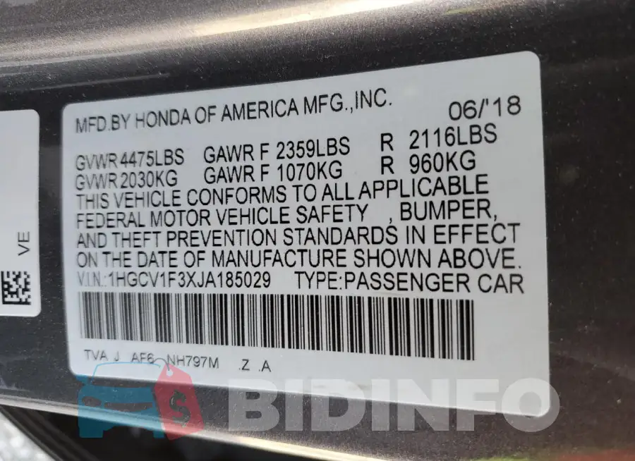1HGCV1F3XJA185029 Photo# 12