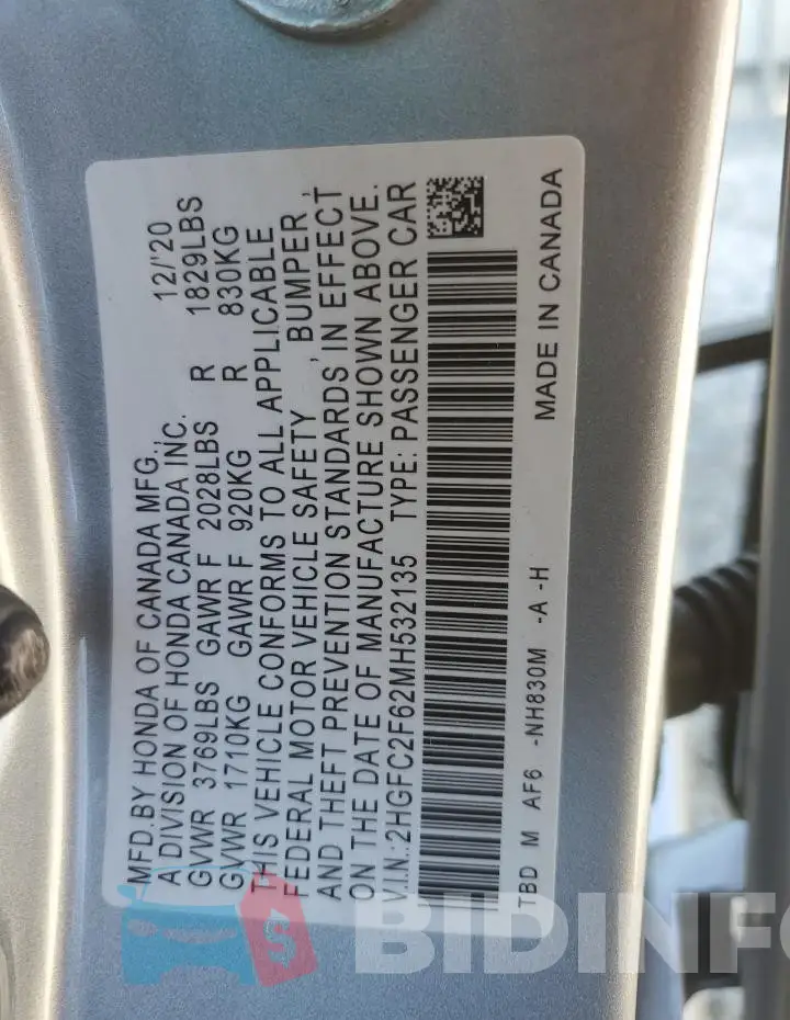 2HGFC2F62MH532135 Photo# 12