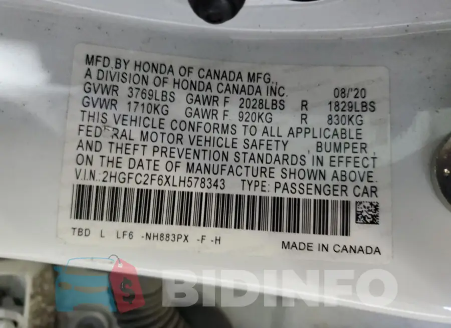 2HGFC2F6XLH578343 Photo# 12
