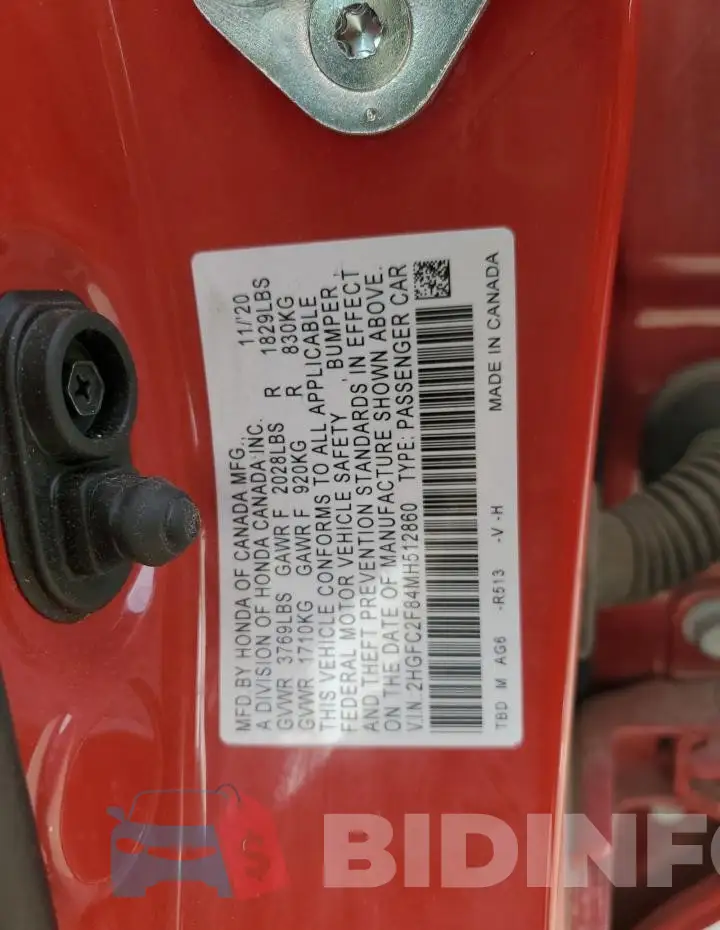 2HGFC2F84MH512860 Photo# 12