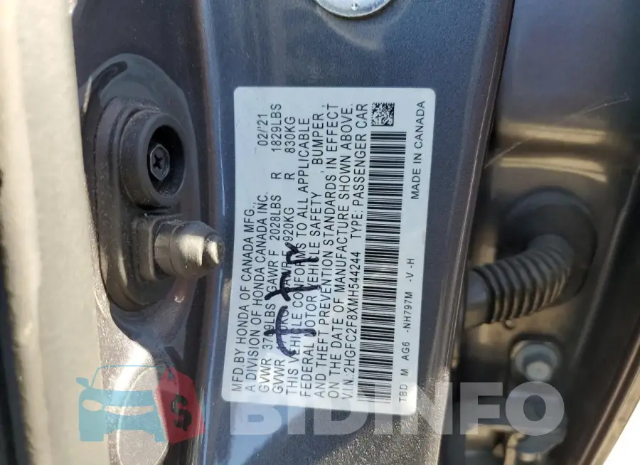 2HGFC2F8XMH544244 Photo# 12