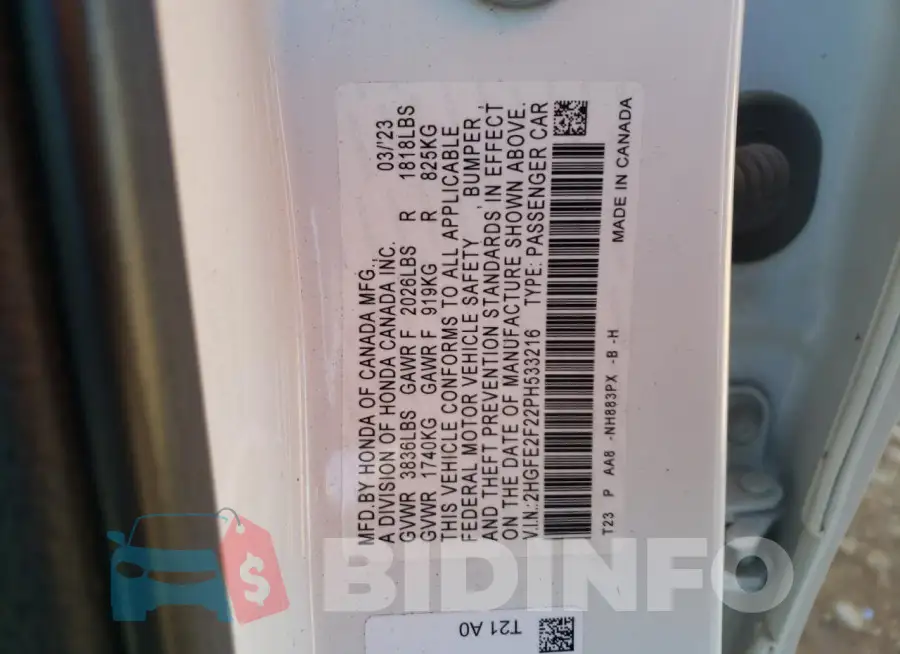 2HGFE2F22PH533216 Photo# 13