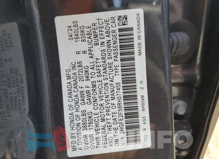 2HGFE2F58RH577458 Photo# 12