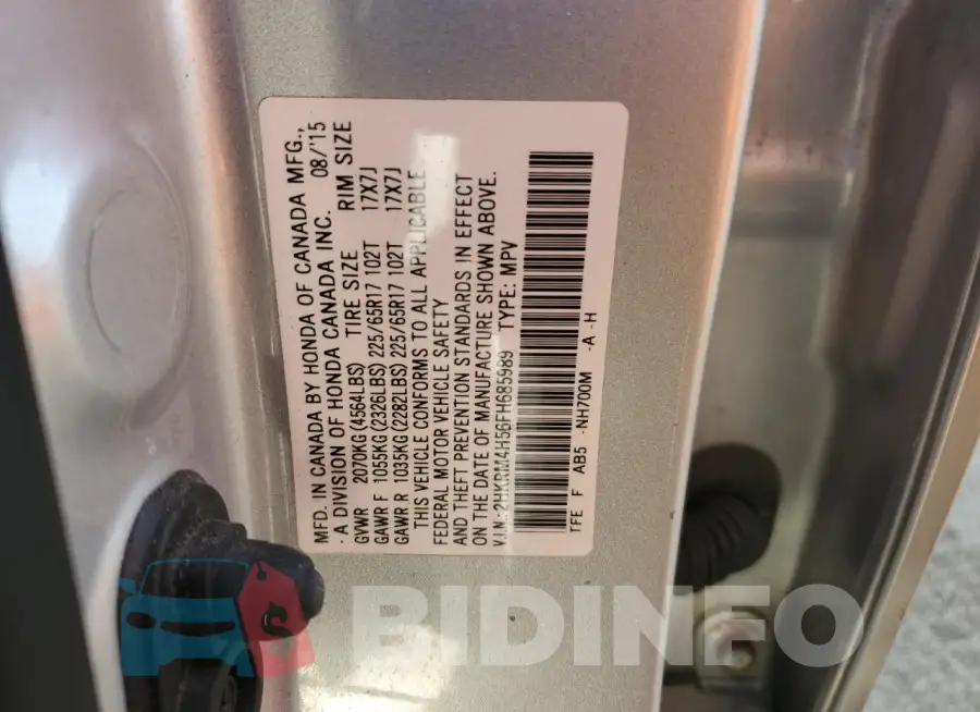 2HKRM4H56FH685989 Photo# 13