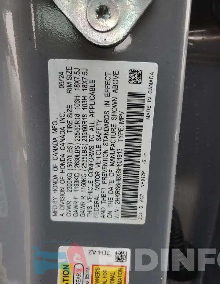 2HKRS6H8XSH801913 Photo# 13
