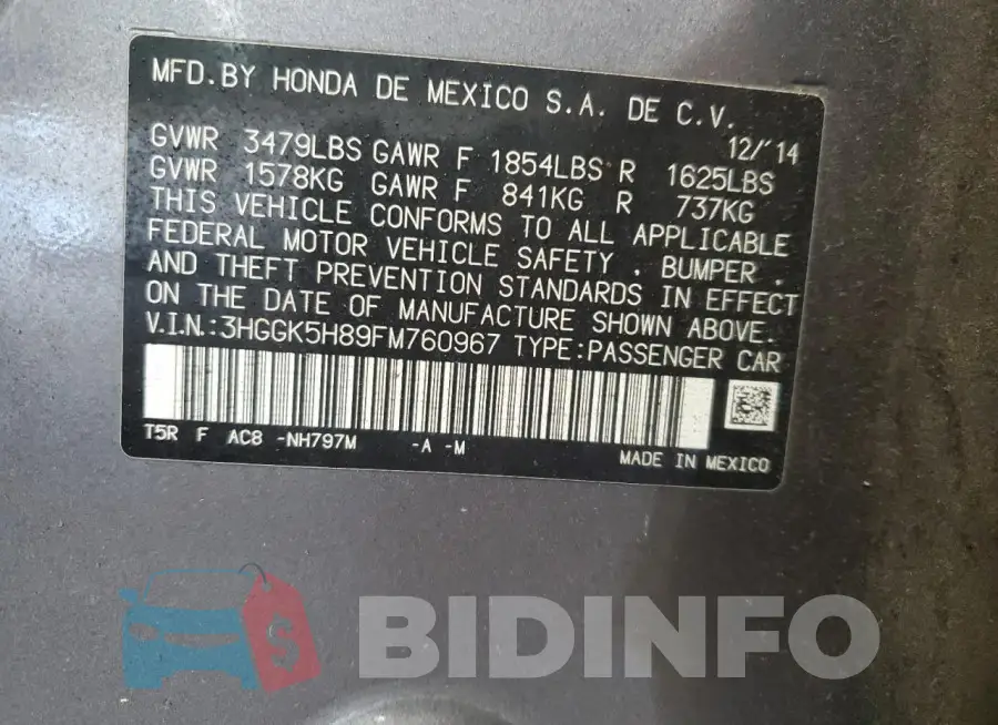 3HGGK5H89FM760967 Photo# 12