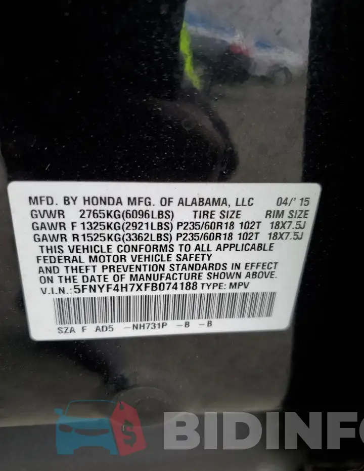 5FNYF4H7XFB074188 Photo# 13