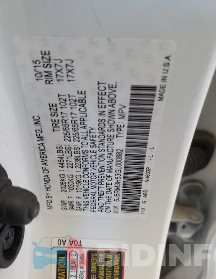 5J6RM3H53GL000882 Photo# 13