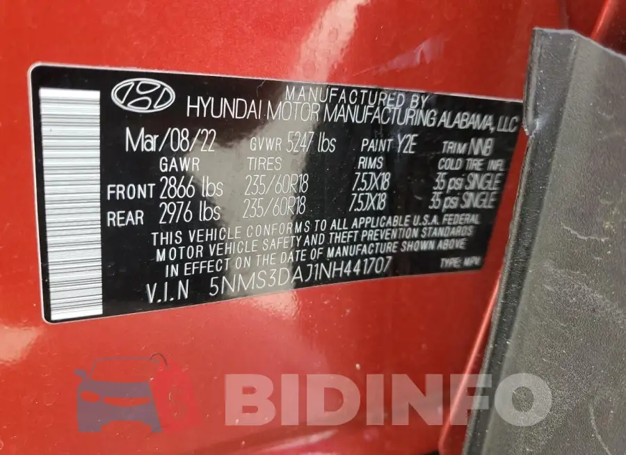 5NMS3DAJ1NH441707 Photo# 13