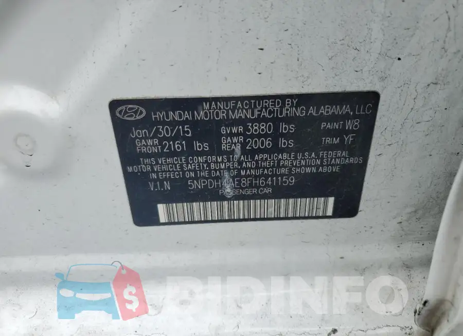 5NPDH4AE8FH641159 Photo# 12