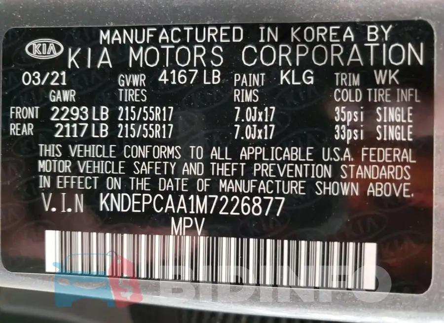 KNDEPCAA1M7226877 Photo# 14