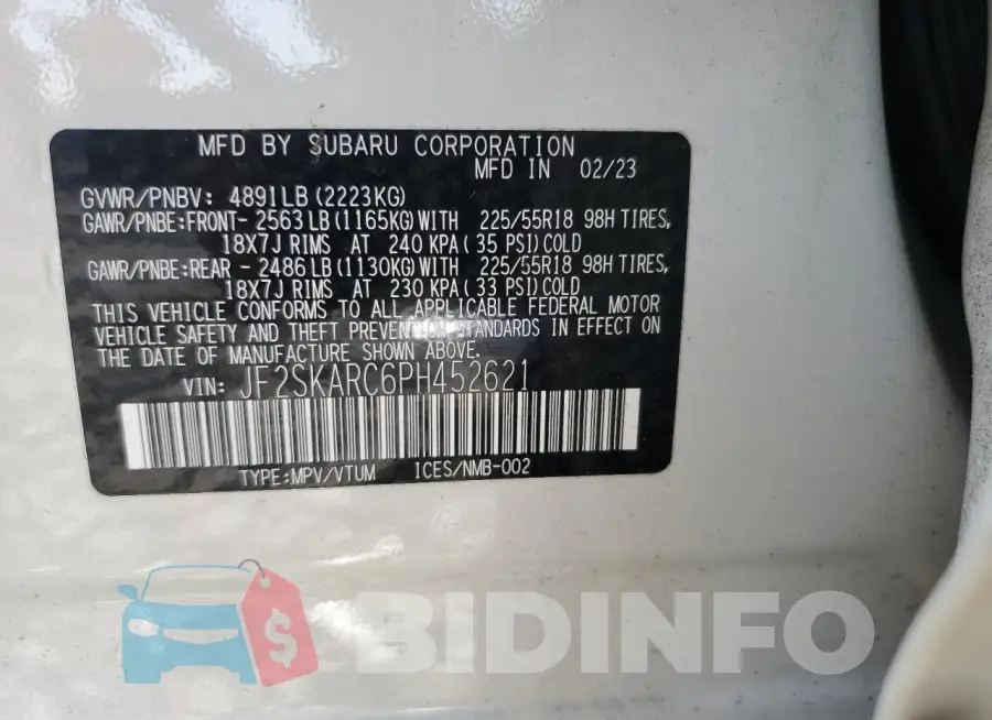 JF2SKARC6PH452621 Photo# 14