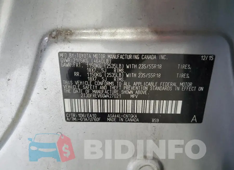 2T3DFREV6GW427021 Photo# 13