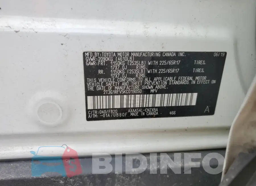 2T3G1RFV5KC019050 Photo# 13