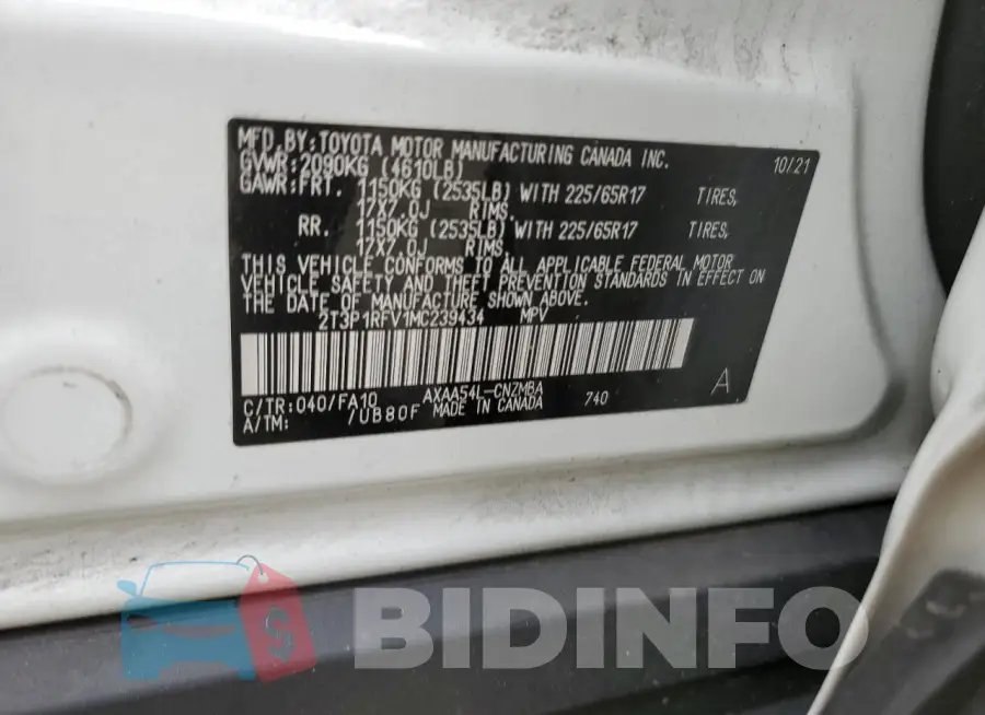 2T3P1RFV1MC239434 Photo# 13