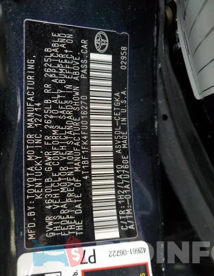 4T1BF1FK4FU016270 Photo# 12