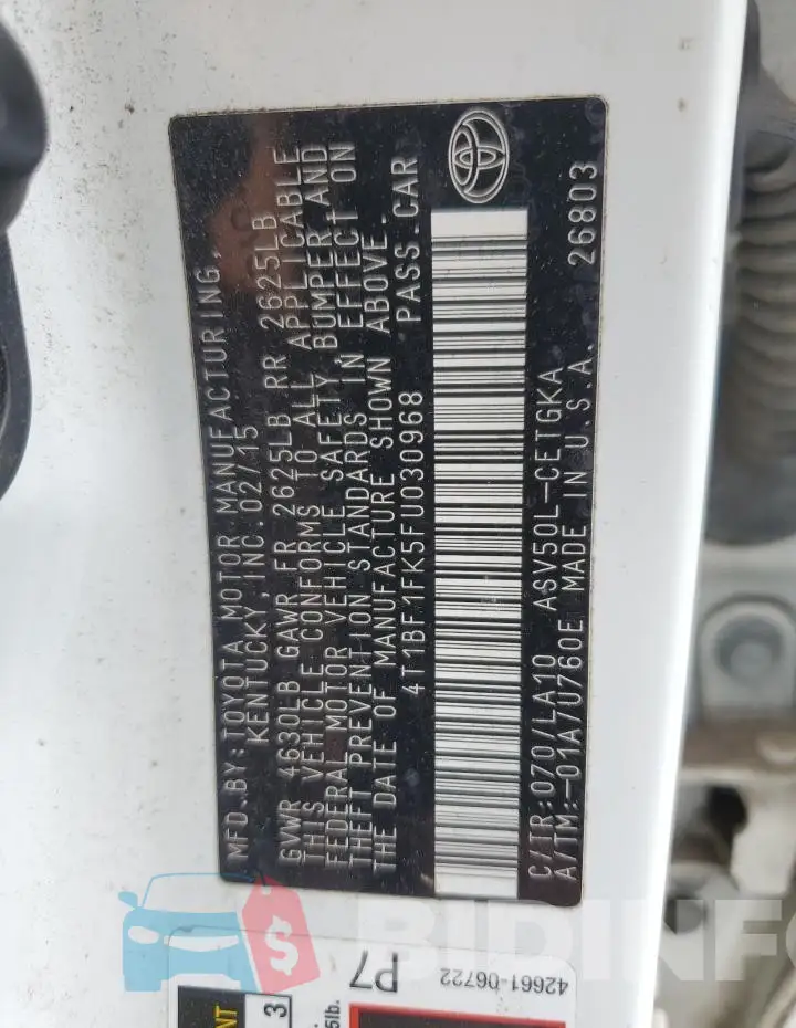 4T1BF1FK5FU030968 Photo# 12