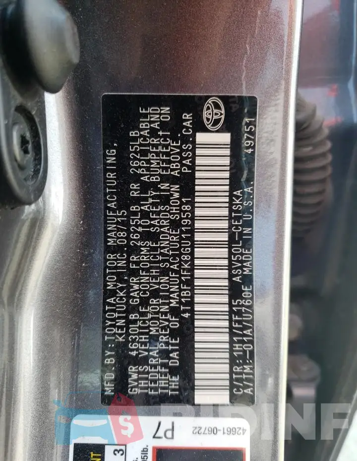 4T1BF1FK8GU119581 Photo# 12