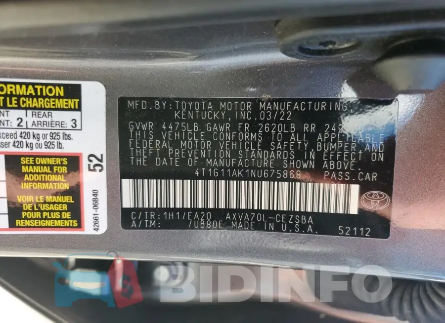 4T1G11AK1NU675868 Photo# 12