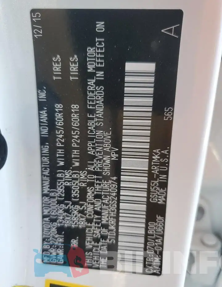 5TDJKRFH3GS240974 Photo# 13
