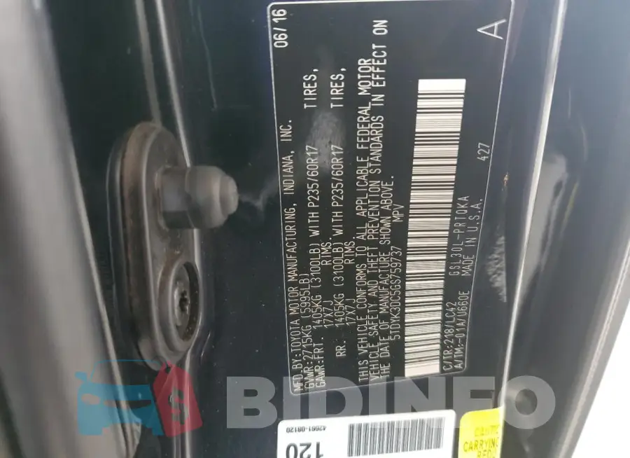 5TDYK3DC5GS759737 Photo# 13