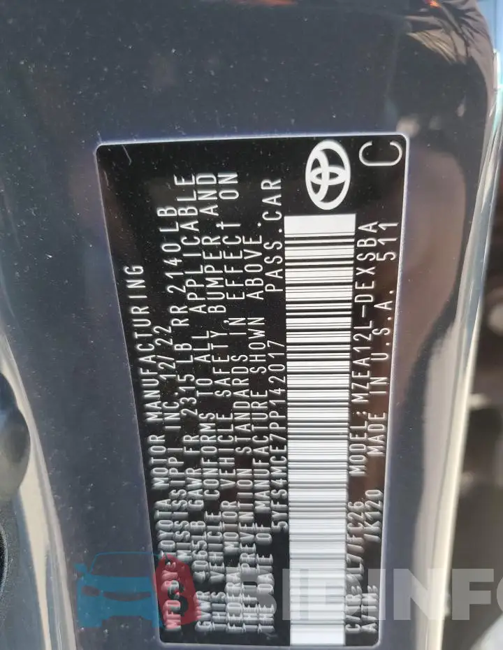 5YFS4MCE7PP142017 Photo# 12