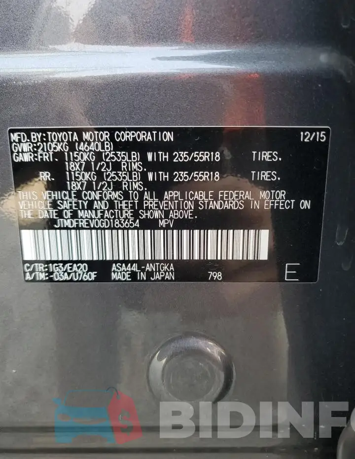 JTMDFREV0GD183654 Photo# 13