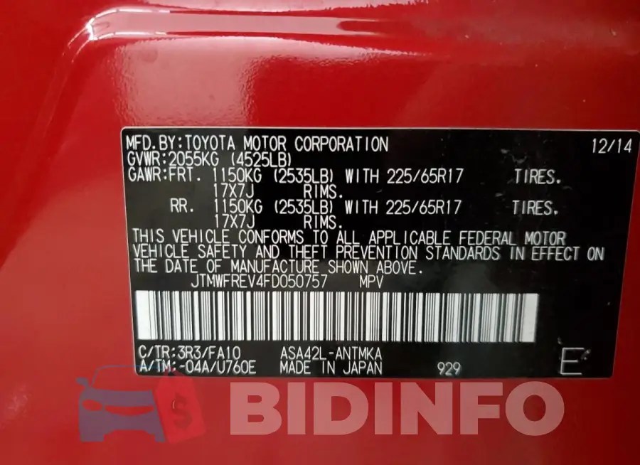 JTMWFREV4FD050757 Photo# 14